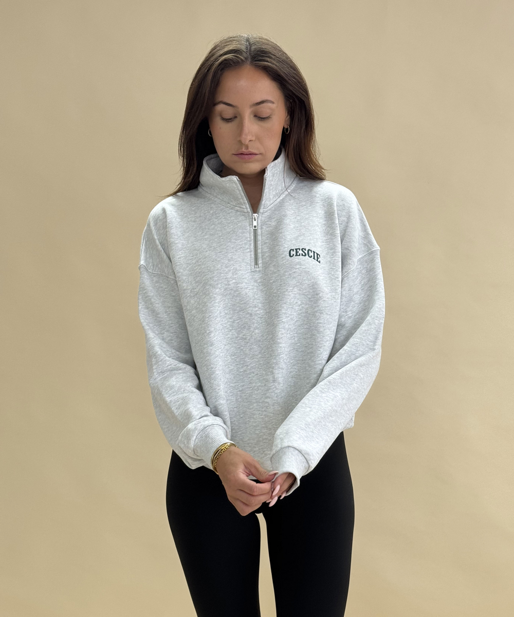 Varsity Oversized 1/4 Zip Sweatshirt Grey Marl