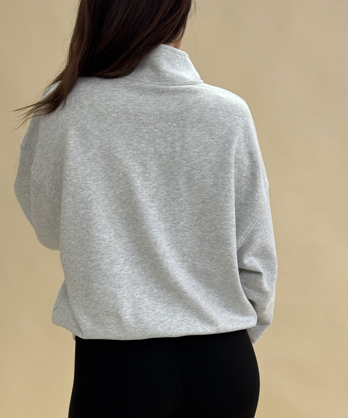 Varsity Oversized Quarter Zip Sweatshirt - Grey Marl - cescie