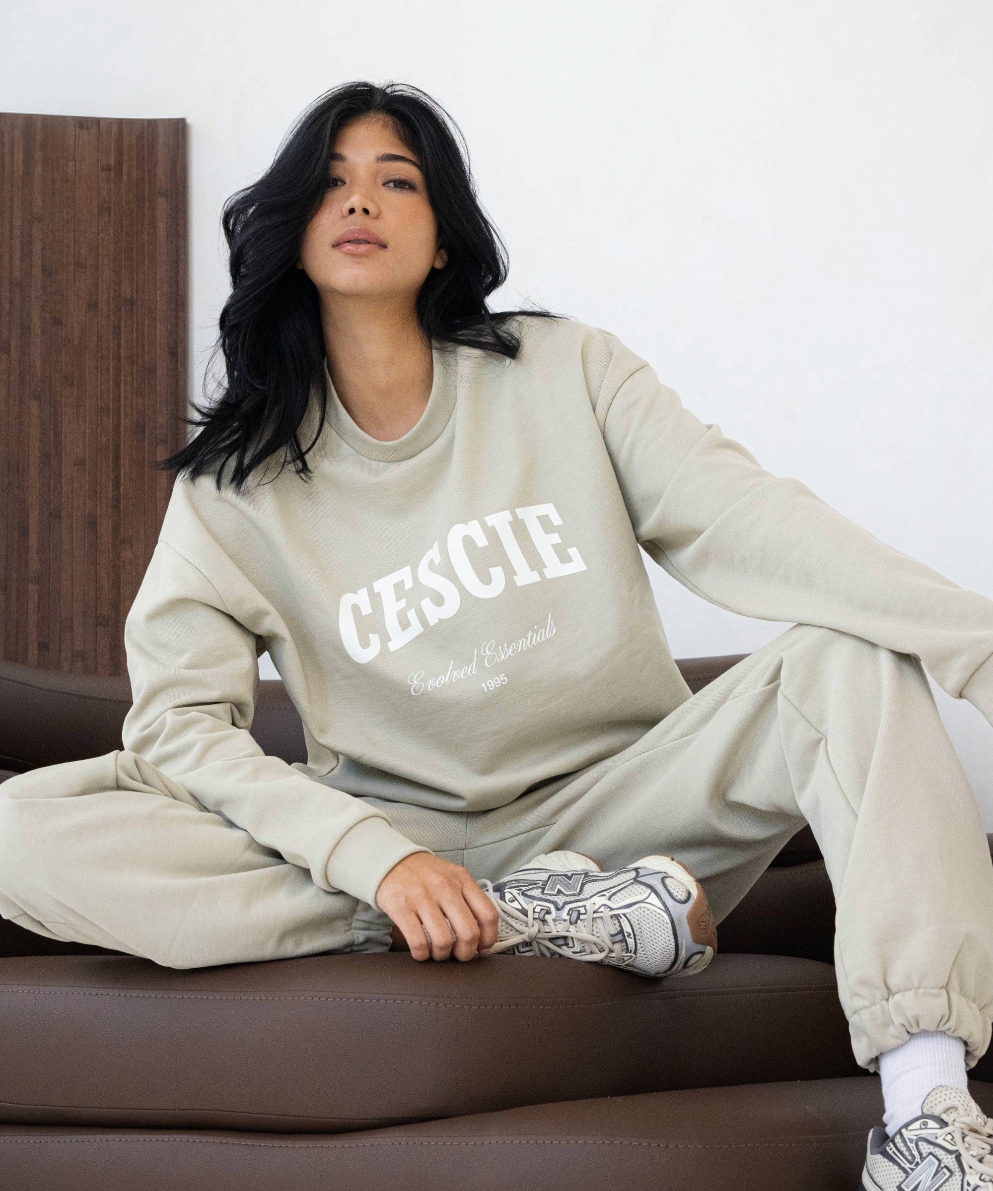 Varsity Oversized Sweatshirt - Stone | cescie