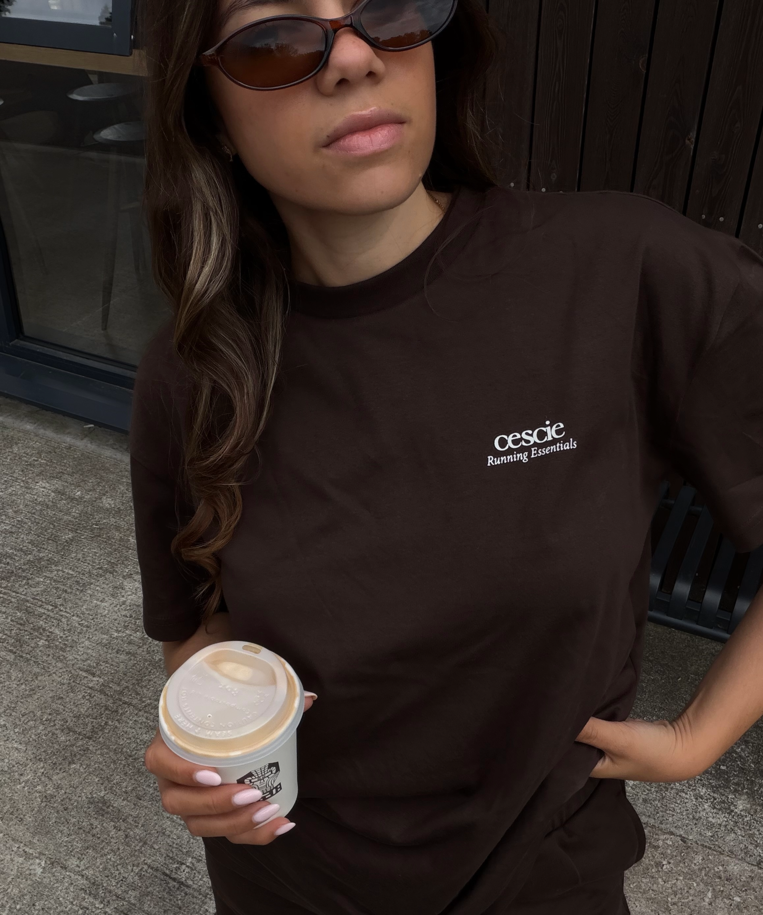 Running Essentials Oversized T-Shirt - Deep Brown - cescie