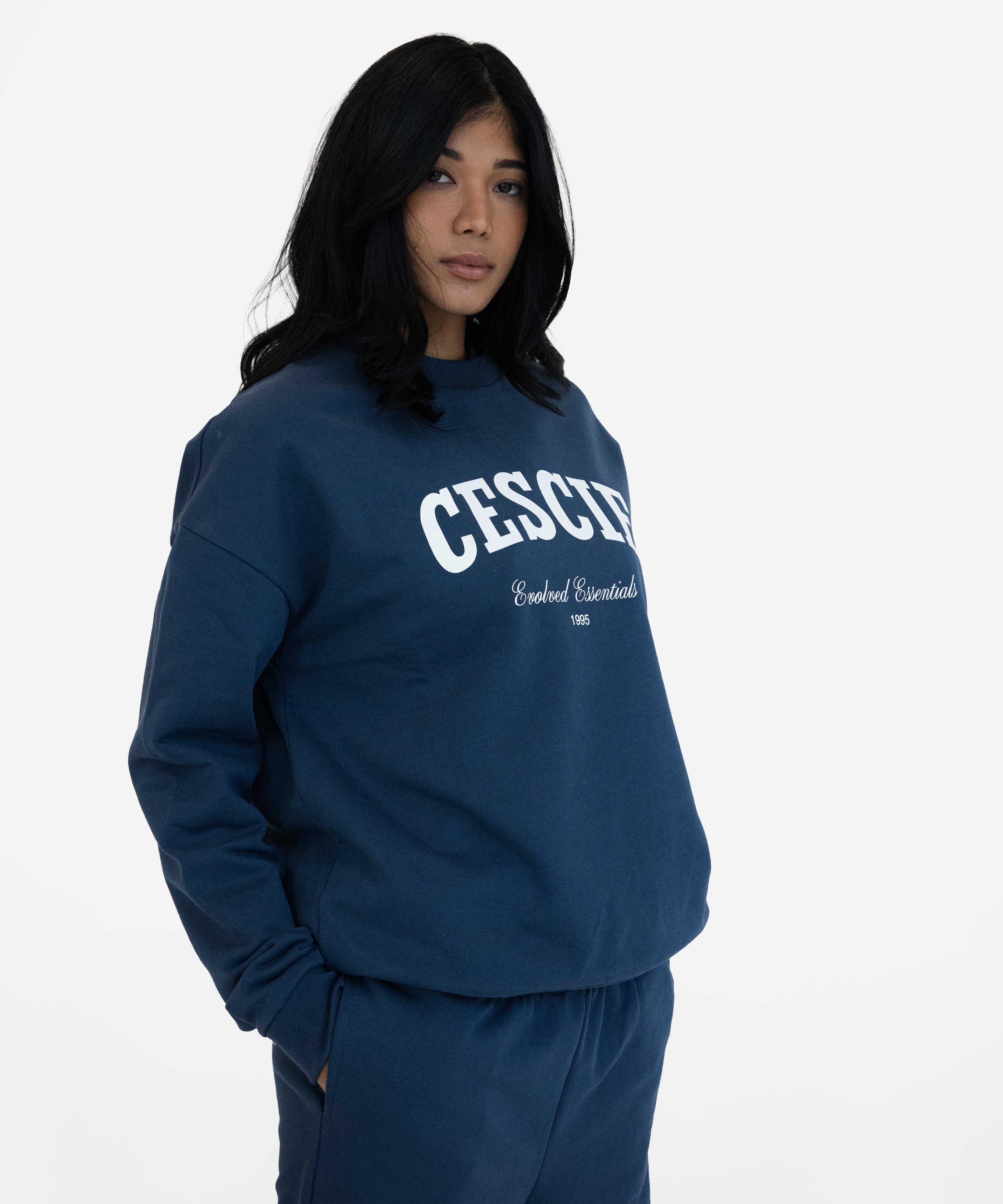 Varsity Oversized Sweatshirt - Washed Navy | cescie