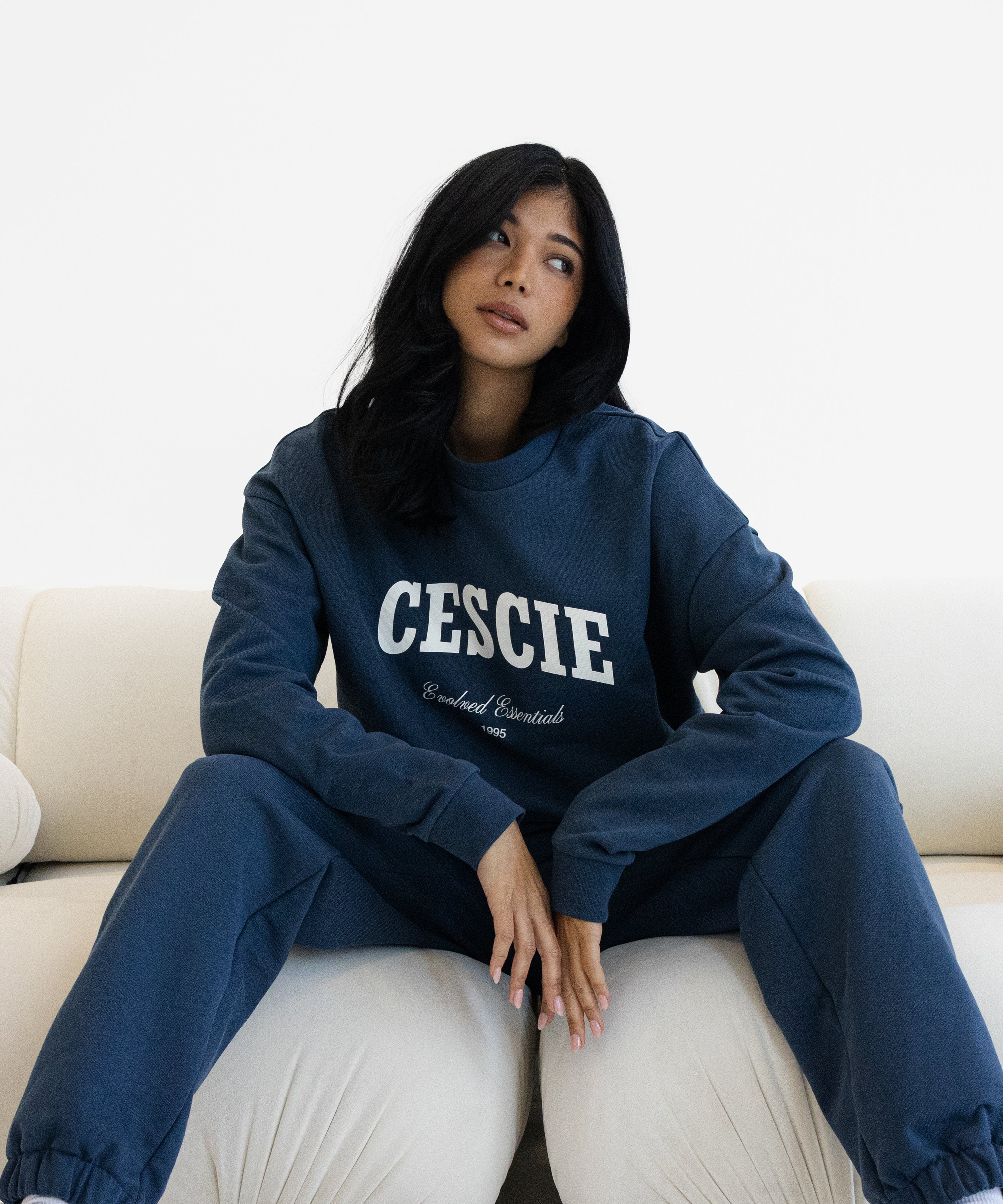 Varsity Oversized Sweatshirt - Washed Navy | cescie